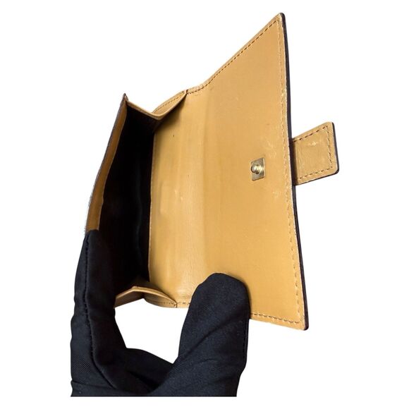 Authentic Gucci Monogram Canvas And Tan Leather Compact Wallet Women Card Slots - Picture 4 of 7